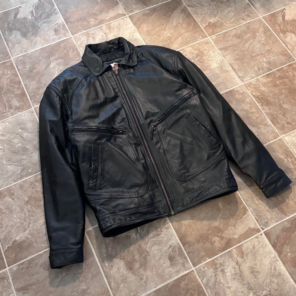 Vtg 90s Harley Davidson black leather jacket size Small, fits Medium, like new.